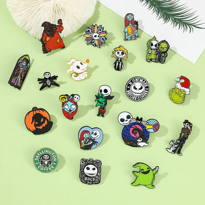 Anime the Nightmare Before Christmas Brooches Jack Skellington Jewelry Metal Badges Disney Halloween Accessories Enamel Pins