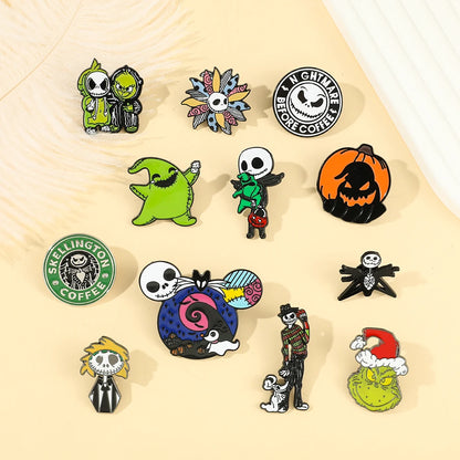 Anime the Nightmare Before Christmas Brooches Jack Skellington Jewelry Metal Badges Disney Halloween Accessories Enamel Pins