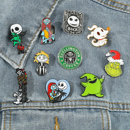 Anime the Nightmare Before Christmas Brooches Jack Skellington Jewelry Metal Badges Disney Halloween Accessories Enamel Pins