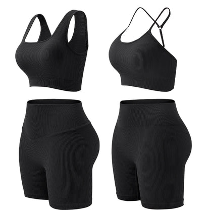 FINETOO Women Yoga Set Gym Set Seamless Sports Shorts Workout Running Fitness Clothes High Waist Athletic Shorts Women Tracksuit