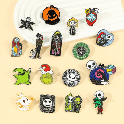 Anime the Nightmare Before Christmas Brooches Jack Skellington Jewelry Metal Badges Disney Halloween Accessories Enamel Pins