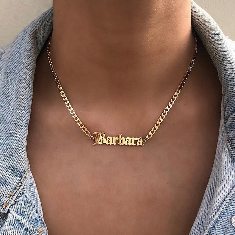 Custom Name Necklaces for Women Gold Plated Cuban Chain Personalized Necklace Stainless Steel Jewelry Valentines Day Gift collar