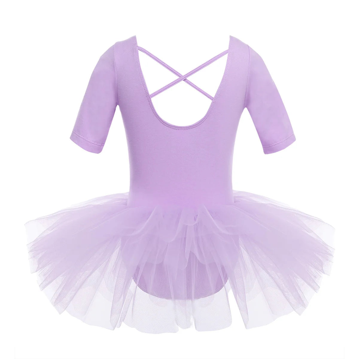 2-10 Years Kids Girls Tutu Ballerina Dancewear Short Sleeve Cotton Tulle Ballet Dance Gymnastics Leotard Performance Tutu Dress