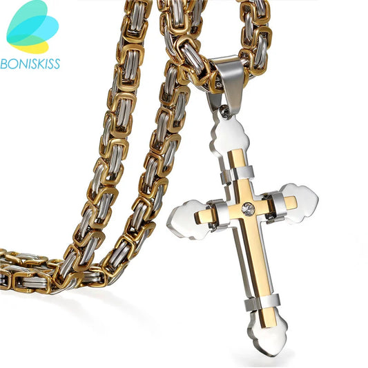 Boniskiss Men Cross Necklace & Pendant Women Christmas Gifts Wholesale Trendy Catholic Gold Color Christian Necklace Jewelry