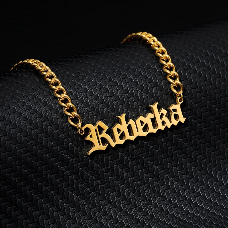 Custom Name Necklaces for Women Gold Plated Cuban Chain Personalized Necklace Stainless Steel Jewelry Valentines Day Gift collar