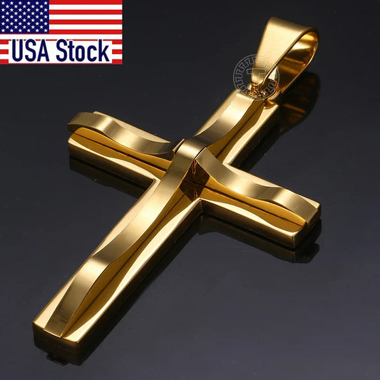 Dropshipping Cross Pendant Necklaces For Men Black Gold Color Silver Color Stainless Steel Charm Chain Male Hip Hop Jewelry KP52