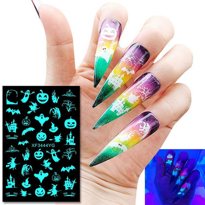 12Pcs Fingernail Decals  Non-Fading   Nail Stickers Halloween Luminous Nail Art Decoration Sticker