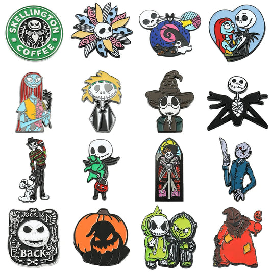 Anime the Nightmare Before Christmas Brooches Jack Skellington Jewelry Metal Badges Disney Halloween Accessories Enamel Pins