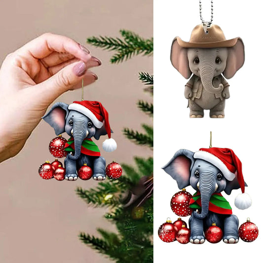 Christmas Clearance Sales Christmas Hanging Acrylic Cartoon Wearing A Hat Elephant Pattern Christmas Tree Suministros NavideñOs