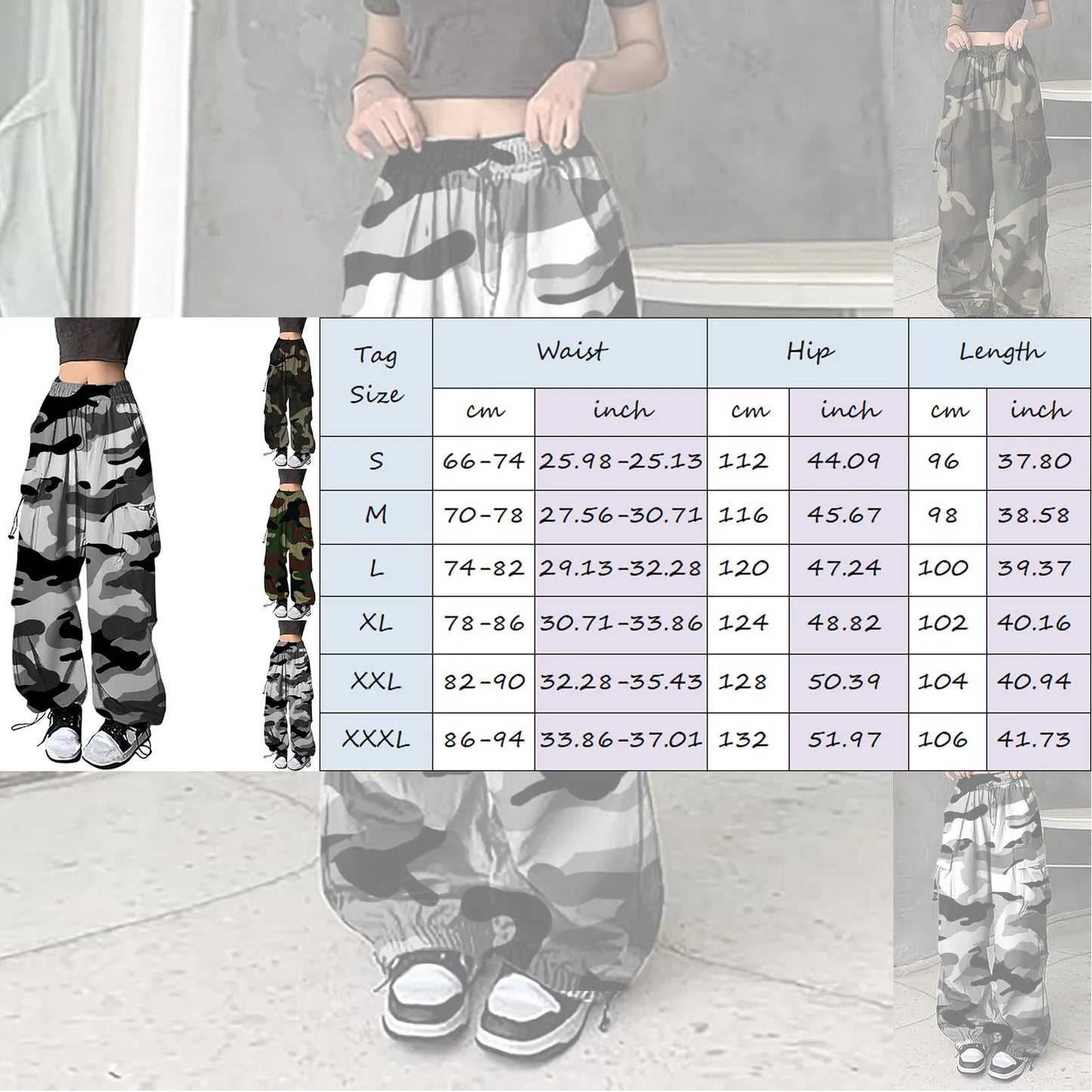 American Vintage Camouflage Cargo Pants Women Summer 2024 New Streetwear Loose Straight Wide Leg Trousers Woman Pants