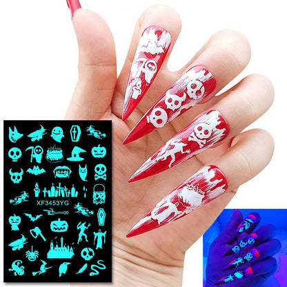 12Pcs Fingernail Decals  Non-Fading   Nail Stickers Halloween Luminous Nail Art Decoration Sticker