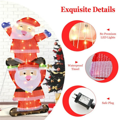 Excellent Christmas garden decoration with string lights: This Christmas garden logo consists of two cute Santa Claus figures