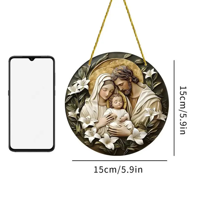 1pc Round  Jesus Mary Acrylic Pendant Decoration The Holy Family of Mary Jesus and Joseph  with Blessed Outdoor Decoration