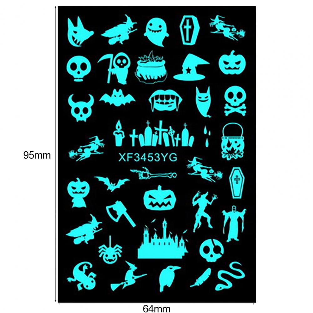 12Pcs Fingernail Decals  Non-Fading   Nail Stickers Halloween Luminous Nail Art Decoration Sticker