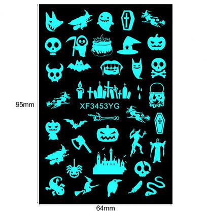 12Pcs Fingernail Decals  Non-Fading   Nail Stickers Halloween Luminous Nail Art Decoration Sticker