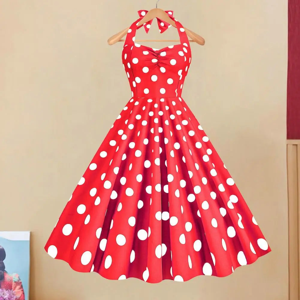 Women's Retro Dresses 50's Retro A-Line Large Hem Sleeveless Polka Dot Print Backless Knee Length Evening Dress Summer