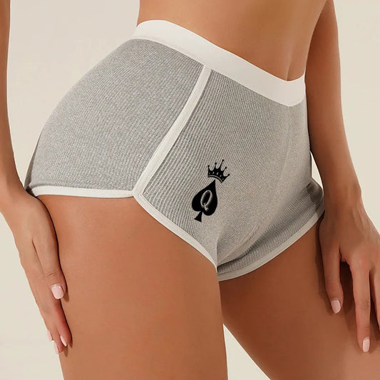 Queen of Spades Women's Sexy Boyshort Seamless Solid Color Mid-rise Women's Boxers Abdominal Lifting Hip Sports Youth Underwear