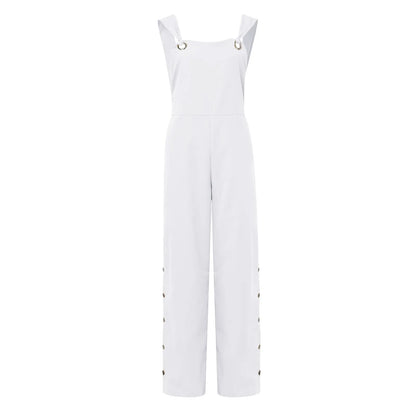 Button Overalls for Women Summer Jumpsuit Solid Casual Openings Button Wide Leg Suspender Pants Overalls with Pockets