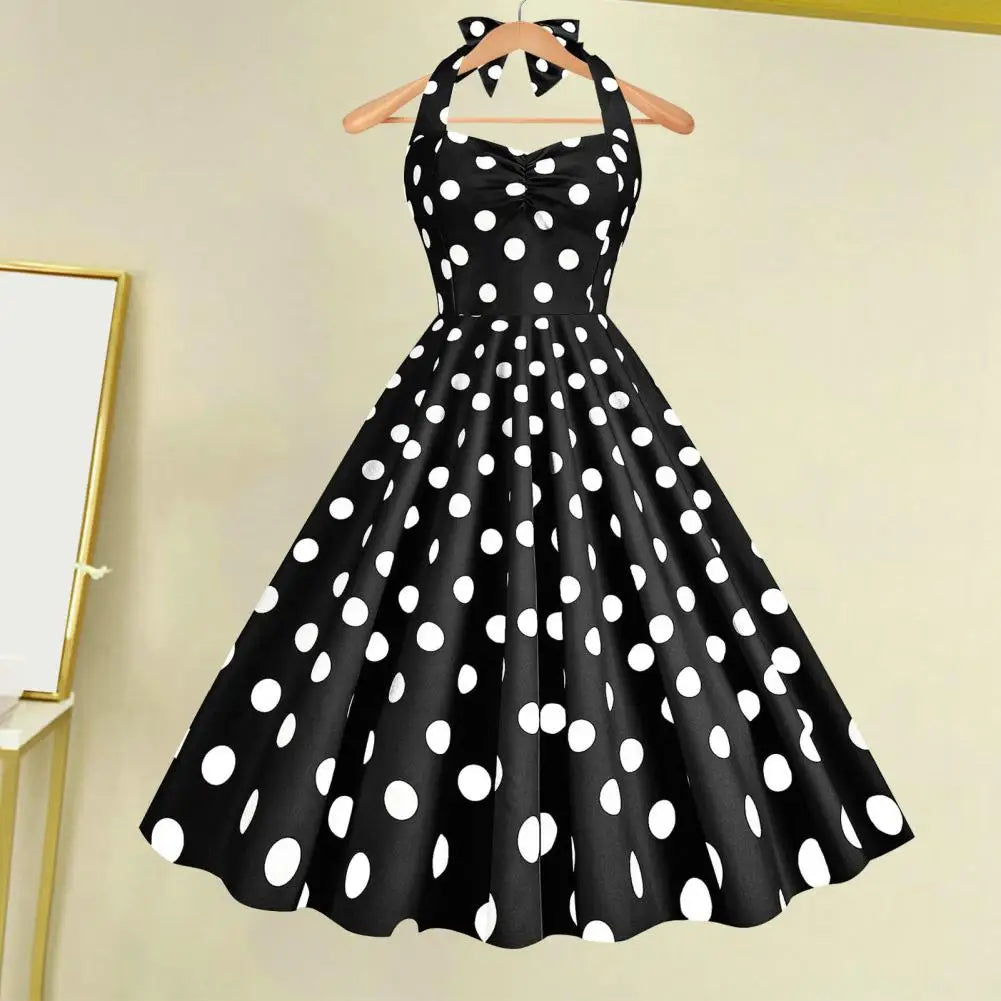 Women's Retro Dresses 50's Retro A-Line Large Hem Sleeveless Polka Dot Print Backless Knee Length Evening Dress Summer