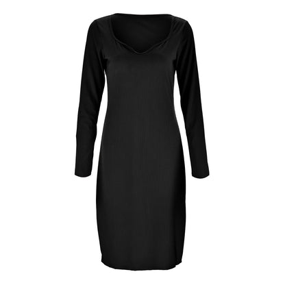 Elegant Square Collar Elegant Ribbed Knitting Slit Dress for Women Autumn Winter Solid Color Outfits Sexy Midi Dresses Clothes