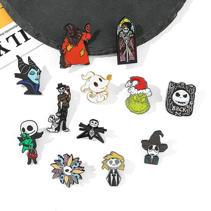 Disney Movie The Nightmare Before Christmas Brooches Jack Skellington Jewelry Metal Badges Halloween Accessories Enamel Pins