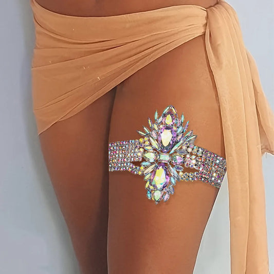 Stonefans AB Color Geometric Thigh Chain Elastic Women Exaggerate Dance Club Rave Fashion New Leg Jewelry for Women Summer Gifts