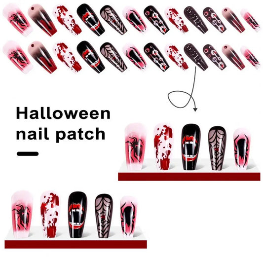 Spooky False Nail Spooky Halloween Nail Art 3d Eyeball Spider Fangs Decor False Nails Easy Removal Great Stickiness for Party