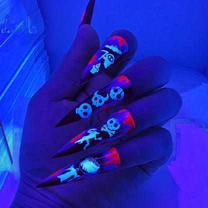 12Pcs Fingernail Decals  Self Adhesive   Luminous Nail Decals Halloween Spider Skull Pumpkin Nail Decal