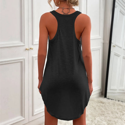 Women Summer Sexy Vest Dresses Casual Solid Color Sleeveless Mini Dress U Neck Cotton Irregular Hem Dress Casual Dresses