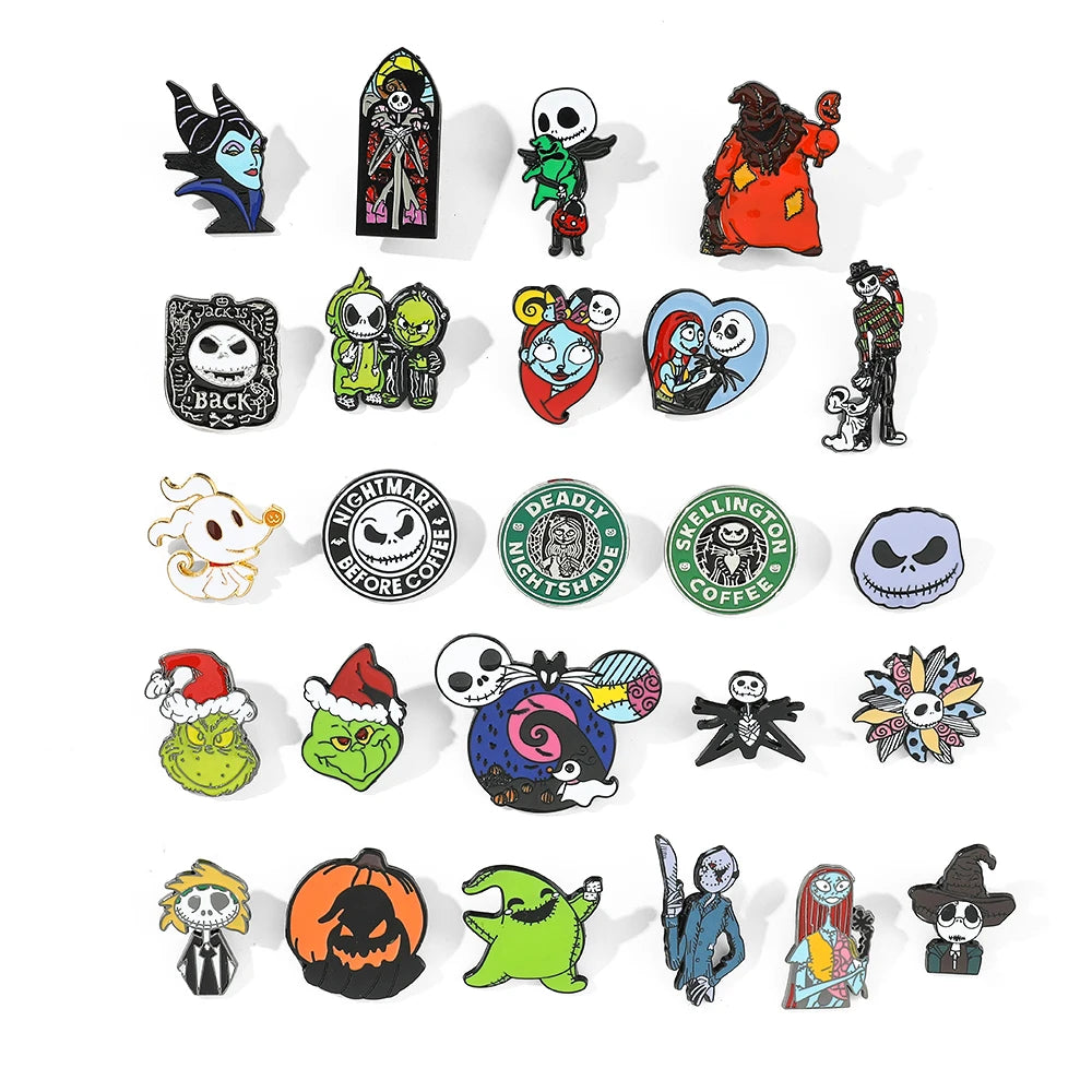 Disney Movie The Nightmare Before Christmas Brooches Jack Skellington Jewelry Metal Badges Halloween Accessories Enamel Pins