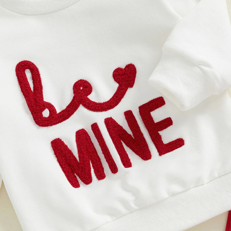 2024-10-23 Lioraitiin Baby Girls Valentines Day Outfit Long Sleeve Embroidery Letter Sweatshirt with Flare Pant Headband Clothes