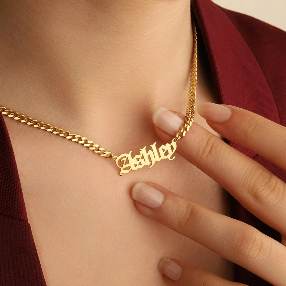 Custom Name Necklaces for Women Gold Plated Cuban Chain Personalized Necklace Stainless Steel Jewelry Valentines Day Gift collar