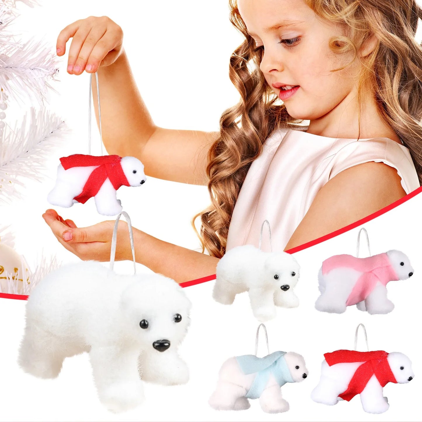 Nordic Romantic Mini Cute Plush White Bear Christmas Tree Pendant Christmas Creative Home Decoration новогодний декор новый год