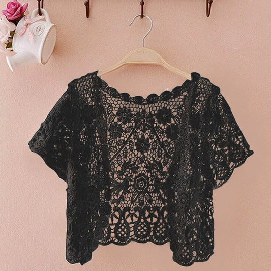 Bridal Cardigan Women Summer Casual Fashion Short Thin Hollow Embroidery Lace Evening Dresses Shawl Wraps See-Though Hijab Scarf