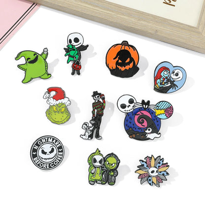 Anime the Nightmare Before Christmas Brooches Jack Skellington Jewelry Metal Badges Disney Halloween Accessories Enamel Pins