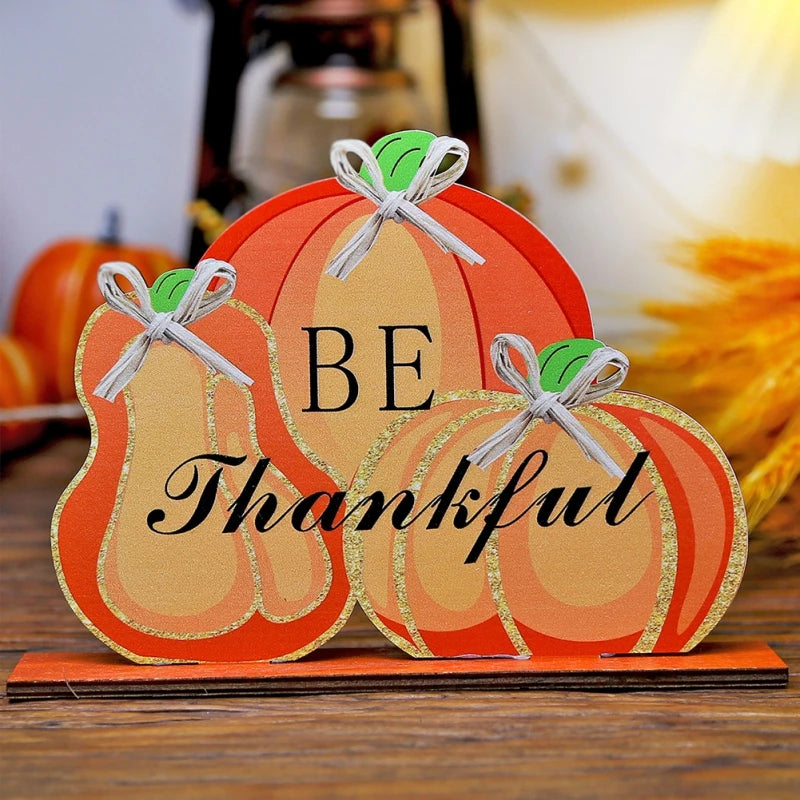 Autumn Wooden Ornaments Thanksgiving Fall Happy Harvest Festival Pumpkin Sign Desktop Ornaments Party Scene Decoration