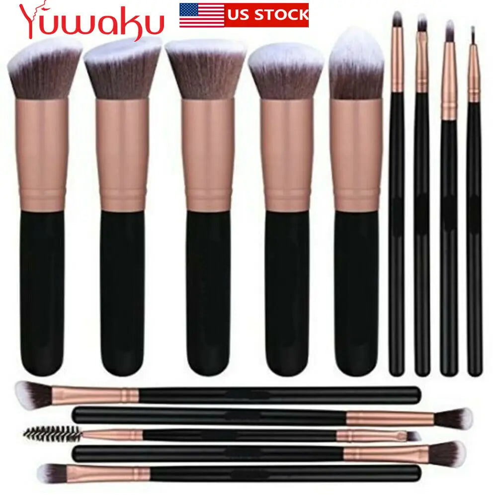 Makeup Brush Set 14Pcs Pro Powder Foundation Eyebrows Face Lip Brushes Tool New