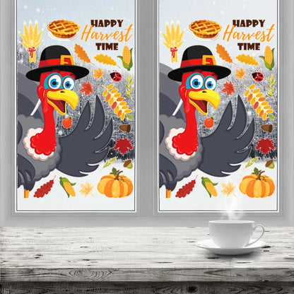 Cartoon Pumpkin Maple Leaf Turkey Window Stickers Thanksgiving Home Decoration Christmas Wall Stickers Kids Decal комнаты #M