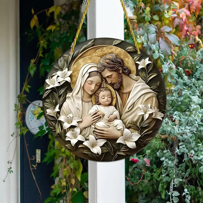 1pc Round  Jesus Mary Acrylic Pendant Decoration The Holy Family of Mary Jesus and Joseph  with Blessed Outdoor Decoration