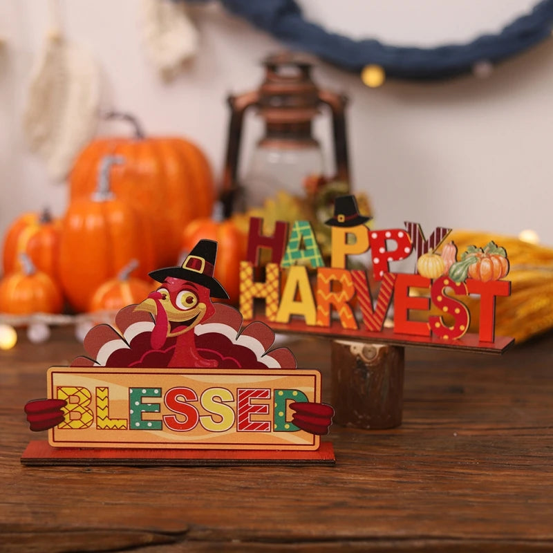 Autumn Wooden Ornaments Thanksgiving Fall Happy Harvest Festival Pumpkin Sign Desktop Ornaments Party Scene Decoration