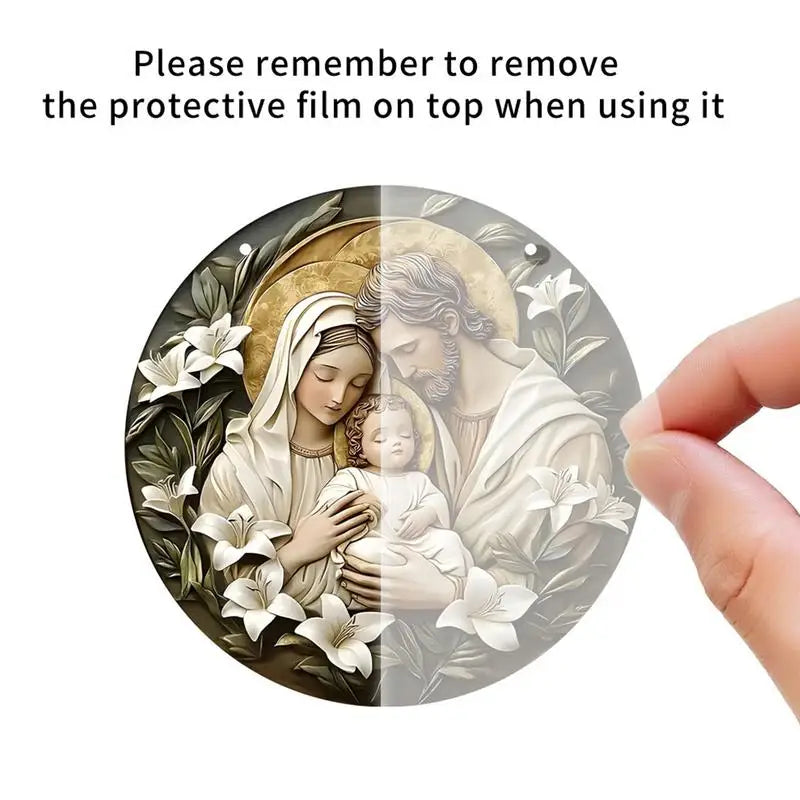 1pc Round  Jesus Mary Acrylic Pendant Decoration The Holy Family of Mary Jesus and Joseph  with Blessed Outdoor Decoration