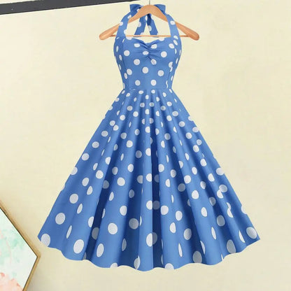 Women's Retro Dresses 50's Retro A-Line Large Hem Sleeveless Polka Dot Print Backless Knee Length Evening Dress Summer