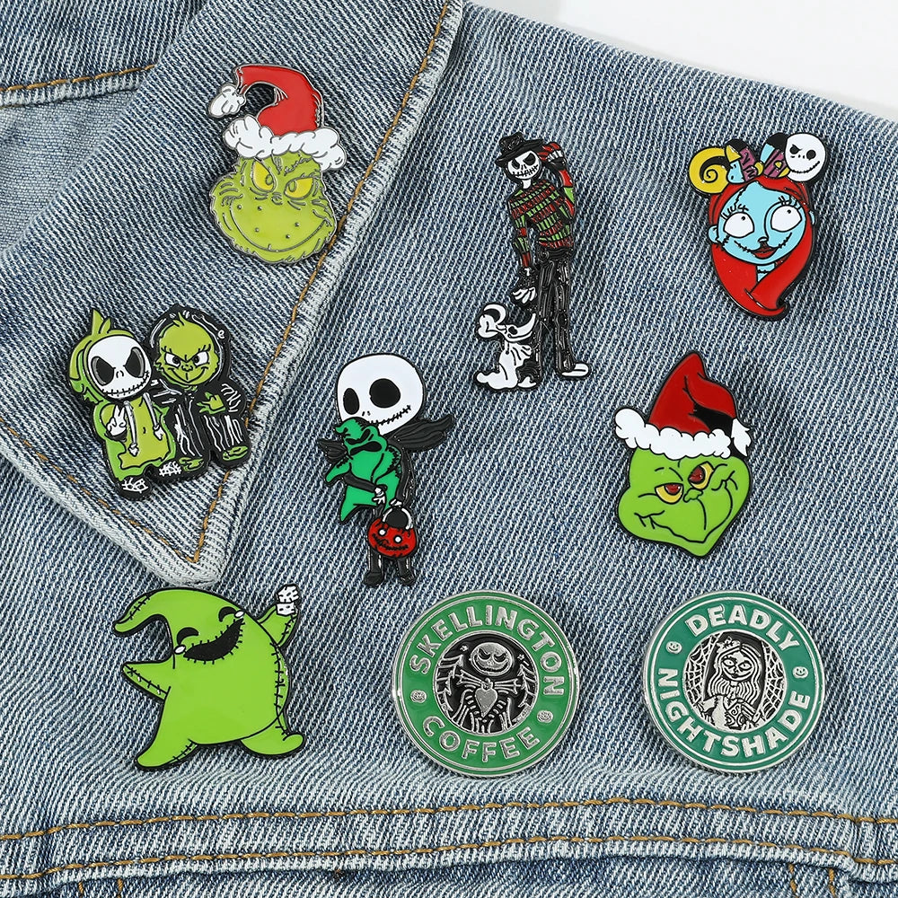 Disney Movie The Nightmare Before Christmas Brooches Jack Skellington Jewelry Metal Badges Halloween Accessories Enamel Pins