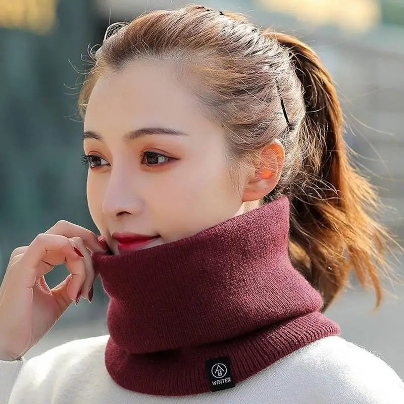 Fleece Neck Warmer Women Winter Scarf Tube Shape Warm Knit Winter Hat For Thicken Cycling Face Cover Cervical Spine Protection