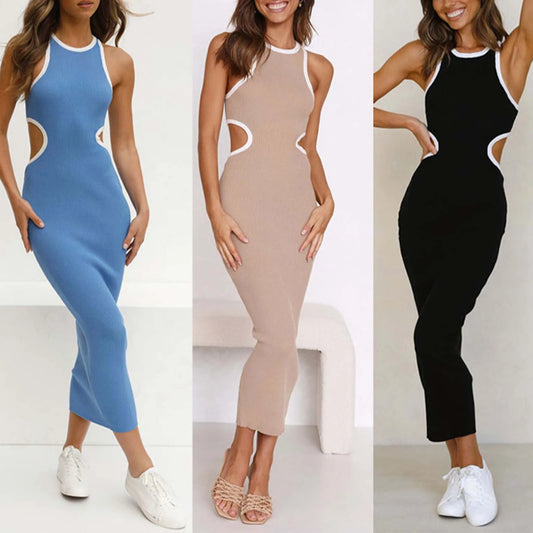 Ribbed Knitted Summer Dresses for Women Robe Femme Sexy Hollow Out Sleeveless Slim Bodycon Dress Long Tshirt Tank Dress Vestidos