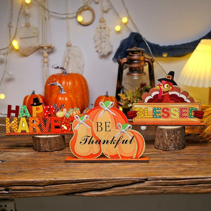 Autumn Wooden Ornaments Thanksgiving Fall Happy Harvest Festival Pumpkin Sign Desktop Ornaments Party Scene Decoration