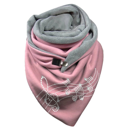 Fashion Scarf Graphic Music Note Print Square Scarves With Button Clasp Women Winter Warm Scarf Female Neck Warmer Blanket Wraps