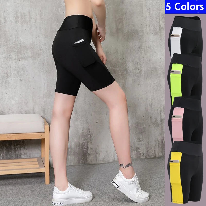 2022 Women's Yoga Pants Gym Pants Sports Running Shorts Quick Dry Leggings Cycling Push-Ups Safety Panties with Side Pockets