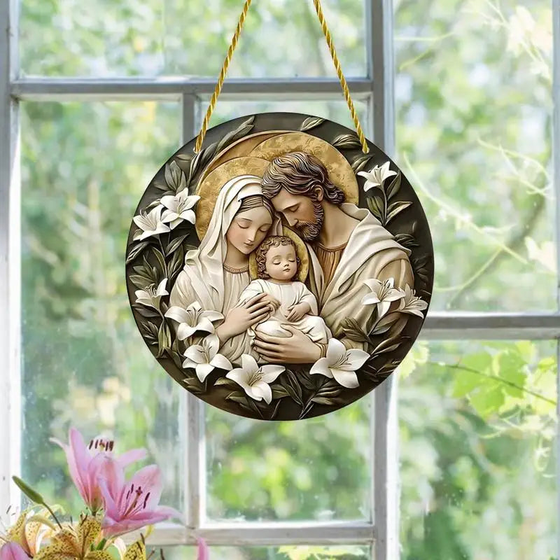 1pc Round  Jesus Mary Acrylic Pendant Decoration The Holy Family of Mary Jesus and Joseph  with Blessed Outdoor Decoration