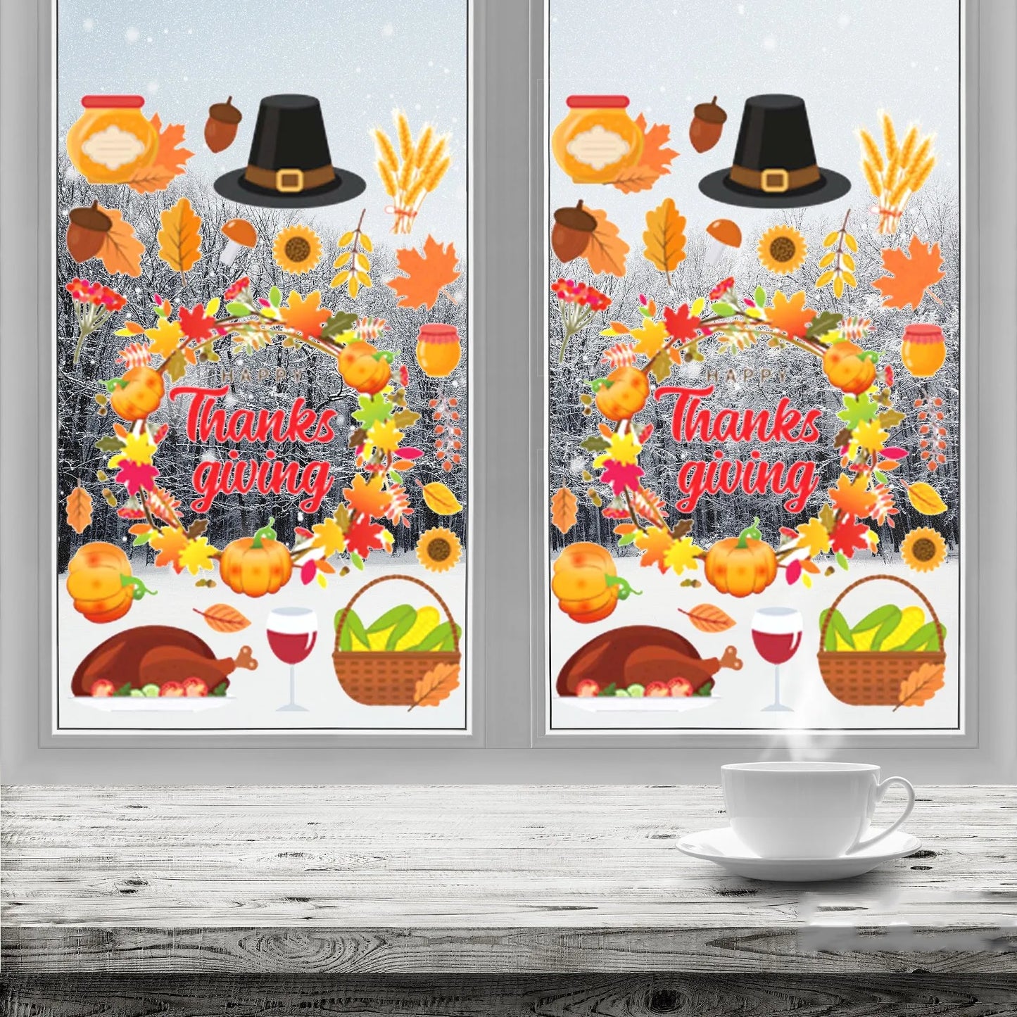 Cartoon Pumpkin Maple Leaf Turkey Window Stickers Thanksgiving Home Decoration Christmas Wall Stickers Kids Decal комнаты #M